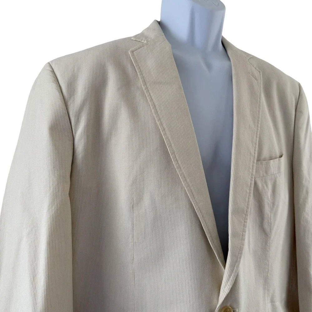 Calvin Klein Cream Pinstripe Cotton Blazer Sport Coat Jacket Men's 46R Coastal